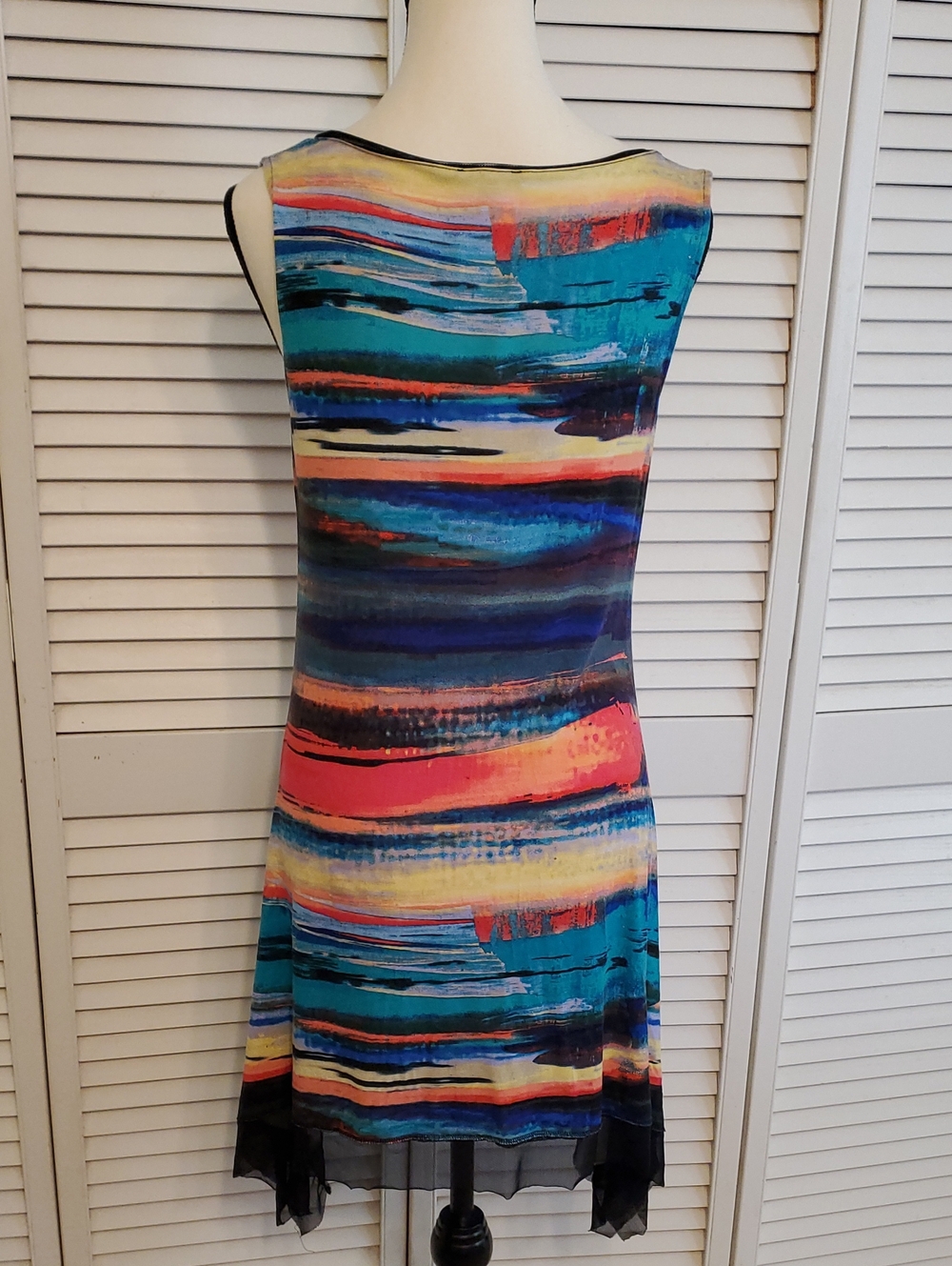 Cupio Rainbow Dress or Beach Swim Coverup with Black Mesh Trim, Size Medium - Picture 4 of 8